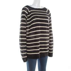 Pre Owned Brunello Cucinelli Black Linen Silk Sequin Embellished Striped Sweater XXL
