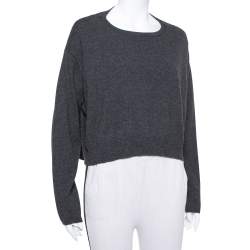Pre Owned Brunello Cucinelli Dark Grey Cashmere Crop Sweater XXL