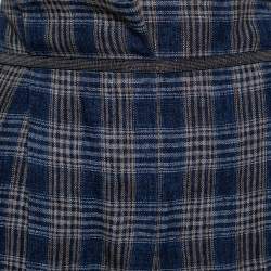 Brunello Cucinelli Navy Blue Plaid Linen Paper Bag Waist Trousers M