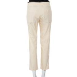 Pre Owned Brunello Cucinelli Cream Cotton Contrast Trim Tapered Leg Trousers S