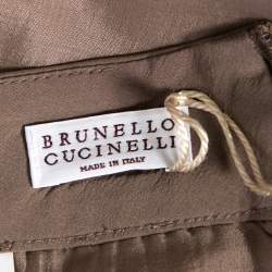 Pre Owned Brunello Cucinelli Beige Silk Layered Midi Skirt M