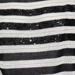 Pre Owned Brunello Cucinelli Monochrome Striped Cotton Knit Sequined Detail Sweater M