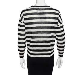 Pre Owned Brunello Cucinelli Monochrome Striped Cotton Knit Sequined Detail Sweater M