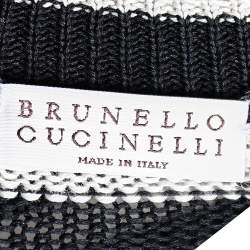 Pre Owned Brunello Cucinelli Monochrome Striped Cotton Knit Sequined Detail Sweater M