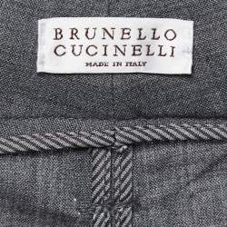 Brunello Cucinelli Grey Wool Monili Trim Slim Fit Trousers M