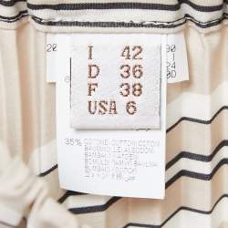 Pre Owned Brunello Cucinelli Beige Stripe Print Cotton Blend Pleated Midi Skirt M