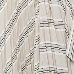 Pre Owned Brunello Cucinelli Beige Stripe Print Cotton Blend Pleated Midi Skirt M