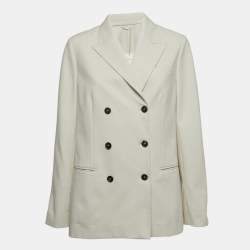 Pre Owned Brunello Cucinelli White Stretch-Cotton Double-Breasted Blazer XL