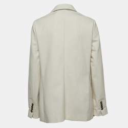 Pre Owned Brunello Cucinelli White Stretch-Cotton Double-Breasted Blazer XL