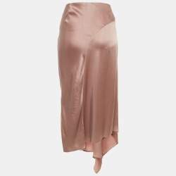 Brunello Cucinelli Pink Satin Asymmetric Midi Skirt L 