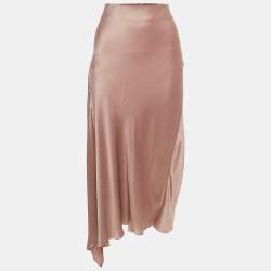 Brunello Cucinelli Pink Satin Asymmetric Midi Skirt L 
