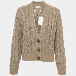 Brunello Cucinelli Borwn Sequined Cable Knit Cardigan XL