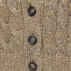 Brunello Cucinelli Borwn Sequined Cable Knit Cardigan XL