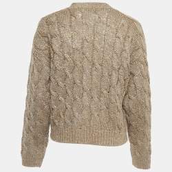 Brunello Cucinelli Borwn Sequined Cable Knit Cardigan XL