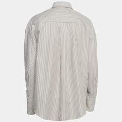 Pre Owned Brunello Cucinelli White/Brown Striped Cotton Shirt L