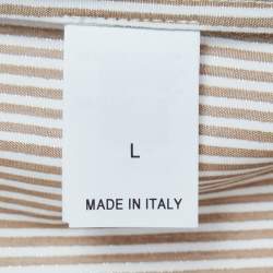 Pre Owned Brunello Cucinelli White/Brown Striped Cotton Shirt L