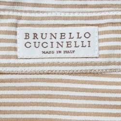 Pre Owned Brunello Cucinelli White/Brown Striped Cotton Shirt L
