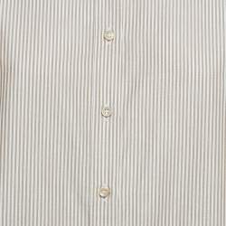 Pre Owned Brunello Cucinelli White/Brown Striped Cotton Shirt L