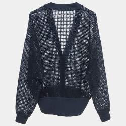 Pre Owned Brunello Cucinelli Navy Blue Sequined Knit Cardigan L