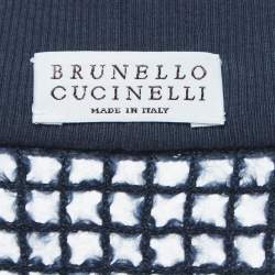 Pre Owned Brunello Cucinelli Navy Blue Sequined Knit Cardigan L