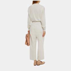 Pre Owned Brunello Cucinelli Off White Cotton Wide Leg Pants Size 42
