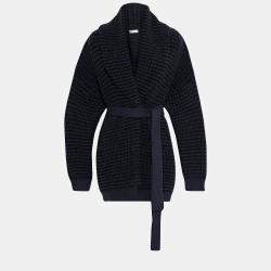 Brunello Cucinelli Blue Lurex Wool Blend Knit Belted Cardigan M