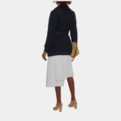 Brunello Cucinelli Blue Lurex Wool Blend Knit Belted Cardigan M