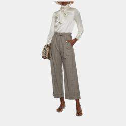 Brunello Cucinelli Grey Checked Wool Wide Leg Pants M (IT 42)