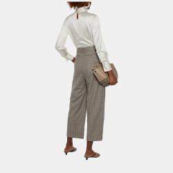 Brunello Cucinelli Grey Checked Wool Wide Leg Pants M (IT 42)