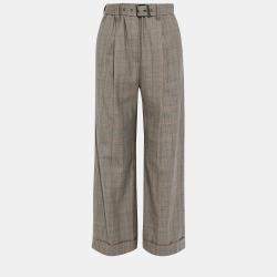 Brunello Cucinelli Grey Checked Wool Wide Leg Pants M (IT 42)