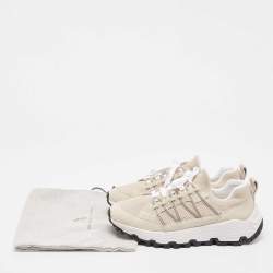 Brunello Cucinelli Grey/Beige Fabric and Suede Lace Up Sneakers Size 41
