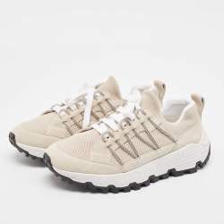 Brunello Cucinelli Grey/Beige Fabric and Suede Lace Up Sneakers Size 41