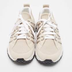 Brunello Cucinelli Grey/Beige Fabric and Suede Lace Up Sneakers Size 41