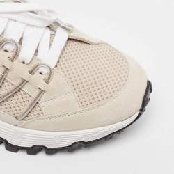 Brunello Cucinelli Grey/Beige Fabric and Suede Lace Up Sneakers Size 41