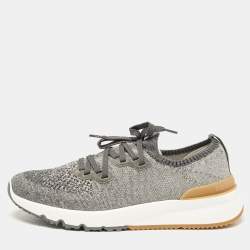 Brunello Cucinelli Grey Knit Fabric Low Top Sneakers Size 42
