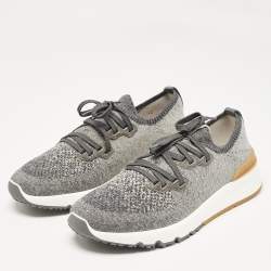 Brunello Cucinelli Grey Knit Fabric Low Top Sneakers Size 42