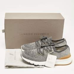Brunello Cucinelli Grey Knit Fabric Low Top Sneakers Size 42