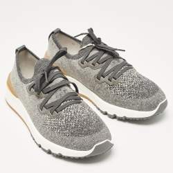 Brunello Cucinelli Grey Knit Fabric Low Top Sneakers Size 42