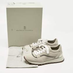 Pre Owned Brunello Cucinelli Grey Suede Monili Lace Up Sneakers Size 38