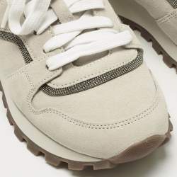 Pre Owned Brunello Cucinelli Grey Suede Monili Lace Up Sneakers Size 38