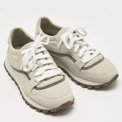 Pre Owned Brunello Cucinelli Grey Suede Monili Lace Up Sneakers Size 38