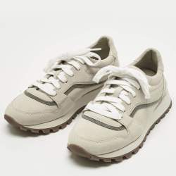 Pre Owned Brunello Cucinelli Grey Suede Monili Lace Up Sneakers Size 38