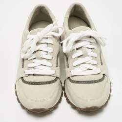 Pre Owned Brunello Cucinelli Grey Suede Monili Lace Up Sneakers Size 38