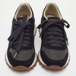 Pre Owned حذاء رياضي برونيللو كوتشينيللي نيلون أسود وسويدي مزين عنق منخفض مقاس 36.5