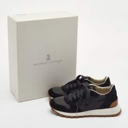 Pre Owned حذاء رياضي برونيللو كوتشينيللي نيلون أسود وسويدي مزين عنق منخفض مقاس 36.5