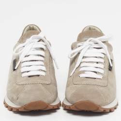 Pre Owned Brunello Cucinelli Grey Suede Monili Lace Up Sneakers Size 38