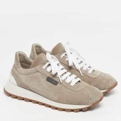 Pre Owned Brunello Cucinelli Grey Suede Monili Lace Up Sneakers Size 38