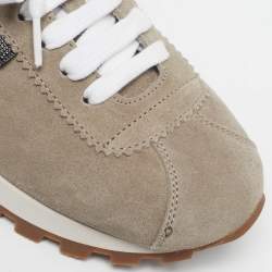 Pre Owned Brunello Cucinelli Grey Suede Monili Lace Up Sneakers Size 38
