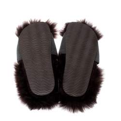 Brunello Cucinelli Brown Monili Bead And Shearling Slip On Slides Size 39