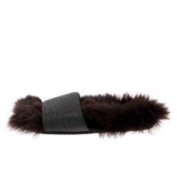 Brunello Cucinelli Brown Monili Bead And Shearling Slip On Slides Size 39